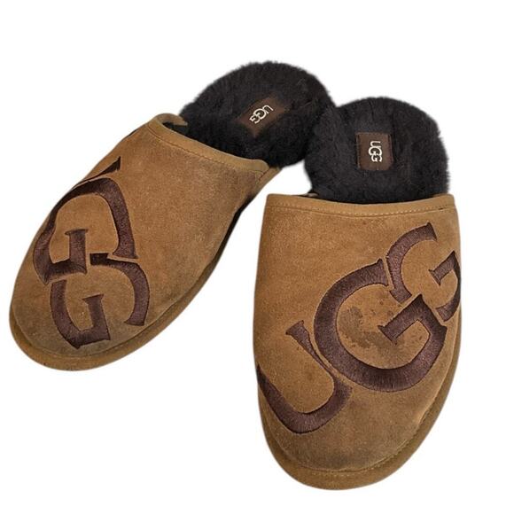 UGG Scuff Logo Chestnut Espresso Slip On Shearing Slipper US 10 Mens Used - Picture 3 of 11